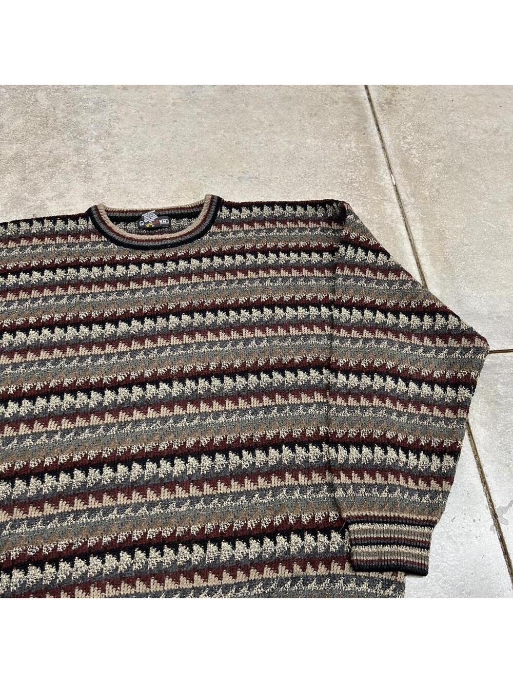 vintage jantzen brown beige and black striped knit sweater size xl - Picture 2 of 3